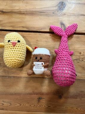 Set/3 Birdie Chicken Chickie Crochet Whale Coffee Bean Stuffed Animal Stuffie